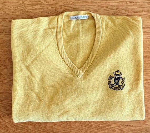 Vintage Lyle Scott 100 Pure Wool Royal County Down Golf Sweater Yellow Mens XL