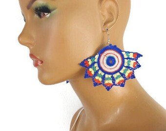Crochet Earrings | Oya Earring | Hoop Earrings | Bohemian Dangle Drop Earrings | Ethnic Jewelry | Lace Earrings | Crochet Handmade Earrings