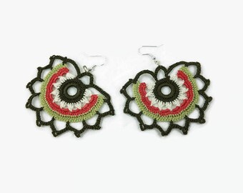 Colorful Motif Earrings, Crochet Earrings,Boho Chic, Gypsy Earrings, Oya Earrings, Ethnic Earrings, Fiber Earrings, Crochet Jewelry
