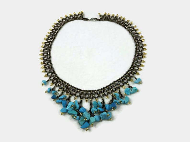 Beaded Necklace Beadwork Necklace Beaded Choker Blue And Brown Turkish Jewelry Gift For Her Christmas Gift