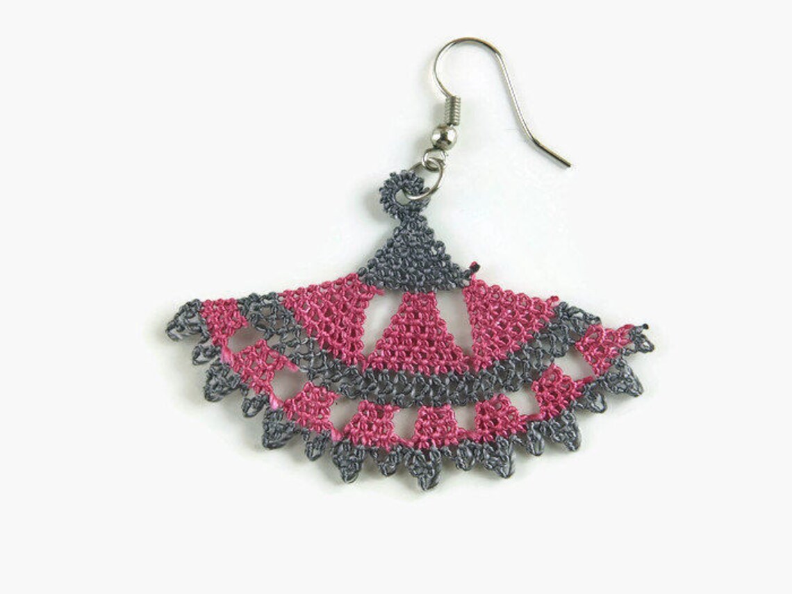 Crochet Motif Earrings Turkish Oya Tatted Lace Crochet Etsy