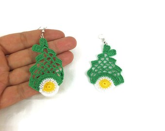 Dangle Fish Earring | Crochet Fish Earrings | Earrings for Women | Fish Jewelry | Green Fish Earrings | Boho Crochet Earrings | Oya Jewelry