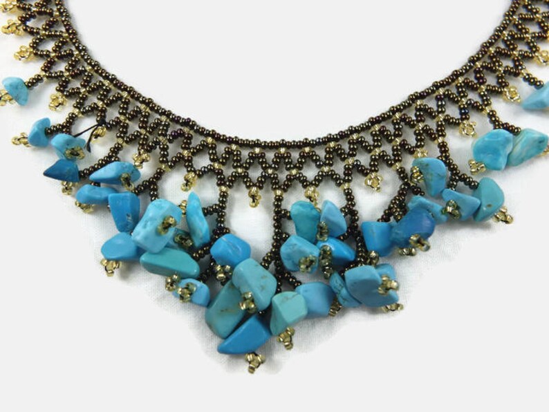 Beaded Necklace Beadwork Necklace Beaded Choker Blue And Brown Turkish Jewelry Gift For Her Christmas Gift