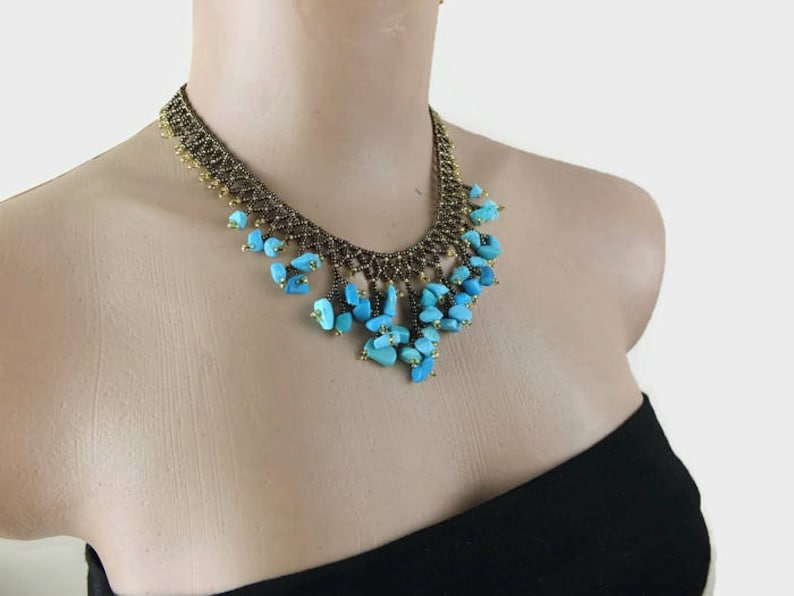 Beaded Necklace Beadwork Necklace Beaded Choker Blue And Brown Turkish Jewelry Gift For Her Christmas Gift