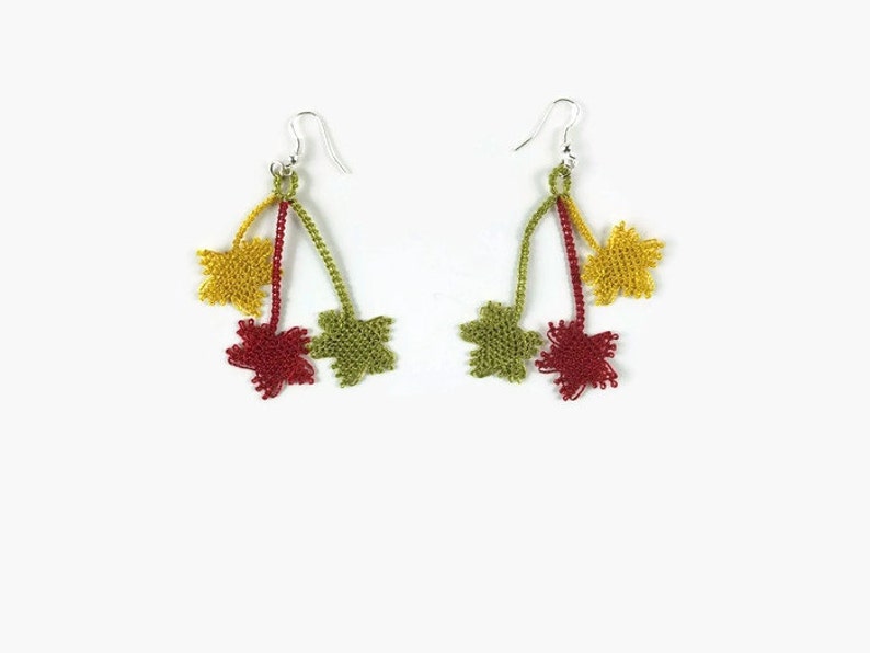 Burgundy Statement Lightweight jewelry Handmade contemporary accessories Tatted lace earrings Maroon Tatting Jewelry