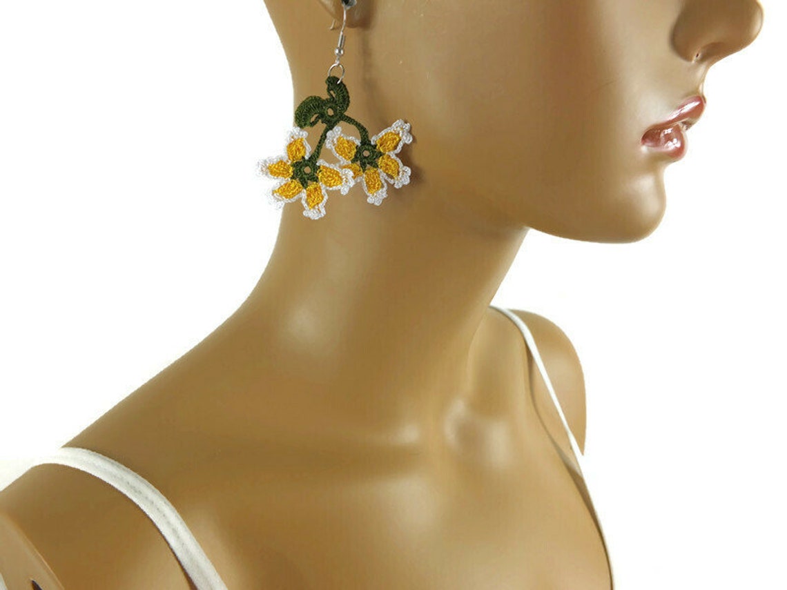 Yellow Flower Earrings Delicate and Lightweight Crochet Etsy