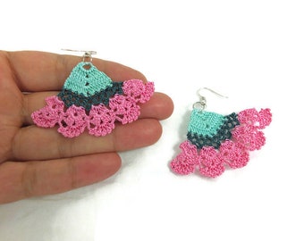 Colorful  Crochet Earrings, Oya Lace Earrings, Crochet Jewelry, Fun Jewelry,  Boho Hippie Jewelry , Gift For Her, Unique boho Earrings