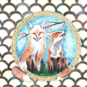 Foxes Watercolor Original Painting