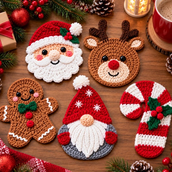Crochet Christmas Ornament Pattern Bundle, Santa, Gnome, Reindeer, Gingerbread, Candy Cane, PDF