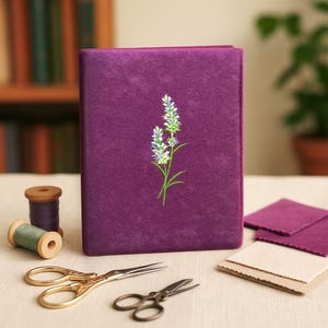 Lavender Purple Velour Kobo Case – Handmade Flip Cover Embroidered with flowers