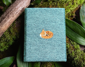 Kobo Case with Fox Embroidery – Handmade Blue Canvas Kobo Cover for Clara, Libra, Sage, Elipsa, Libra Colour and more