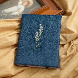 Kobo lavender embroidery Case Clara 2E Kobo Libra colour blue velvet kobo case Handmade canvas Cover H20 Aura Lightweight Book reader Gift