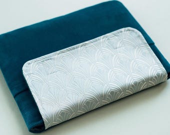 Handmade Teal Velvet Galaxy Tab Sleeve: Padded Cover with Pockets