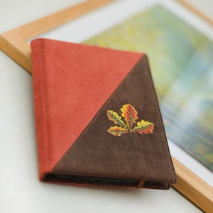 Kobo Case Libra Colour Cover Oak Embroidery | Brown Velvet Handmade Kobo Clara Case | Classic E-reader cover Gift idea