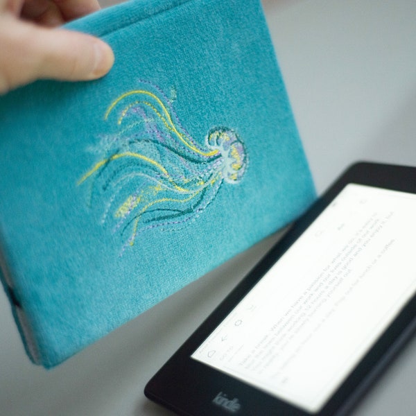 New Kindle case embroidery Jellyfish Kindle Scribe case teal protective Slim Flip Kindle PaperWhite 5 signature cover 6 inch book lover gift