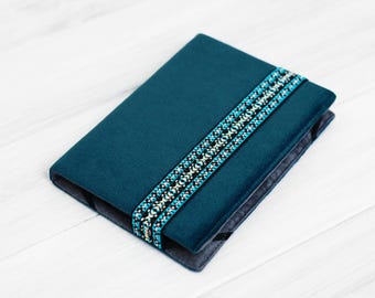 Kindle Paperwhite Case – Blue Teal Velvet Cover with Wide Floral Strap – Protective skin fabric for Scribe, Signature & More – Custom Fit