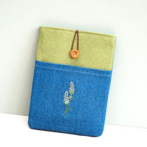 Étui ipad en tissu bleu vert et bleu lavande pour iPad Pochette de protection douce de style provençal pour ipad fait main