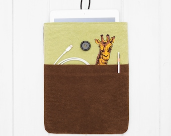galaxy tab case sleeve embroidery handmade animal giraffe brown green fabric tablet cover new tab S6 lite S8 Ultra S7 FE plus pocket button