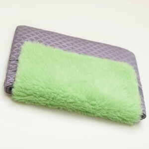 Galaxy Tab S10 Case - Grey Fabric with Green Fur Accent, Soft & Stylish, Handmade in England