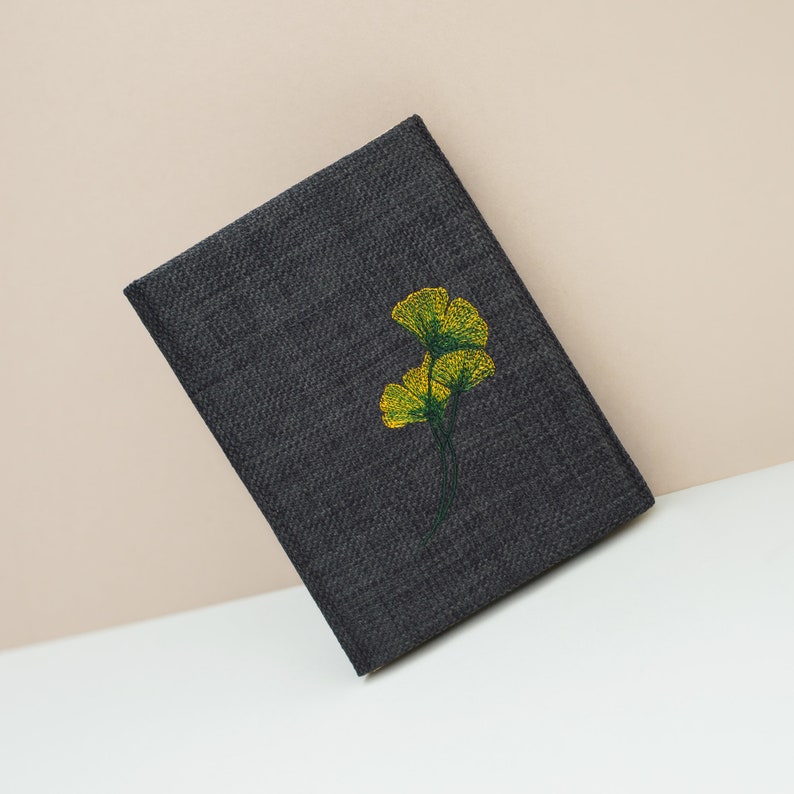 Embroidered Kindle grey case paperwhite cover Ginkgo Kindle scribe case 10th gen signature protective slim cover handmade UK gift embroidery image 4