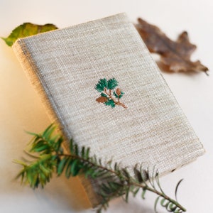 beautiful pine embroidery kindle case beige hard cover fine embroidery linen fabric