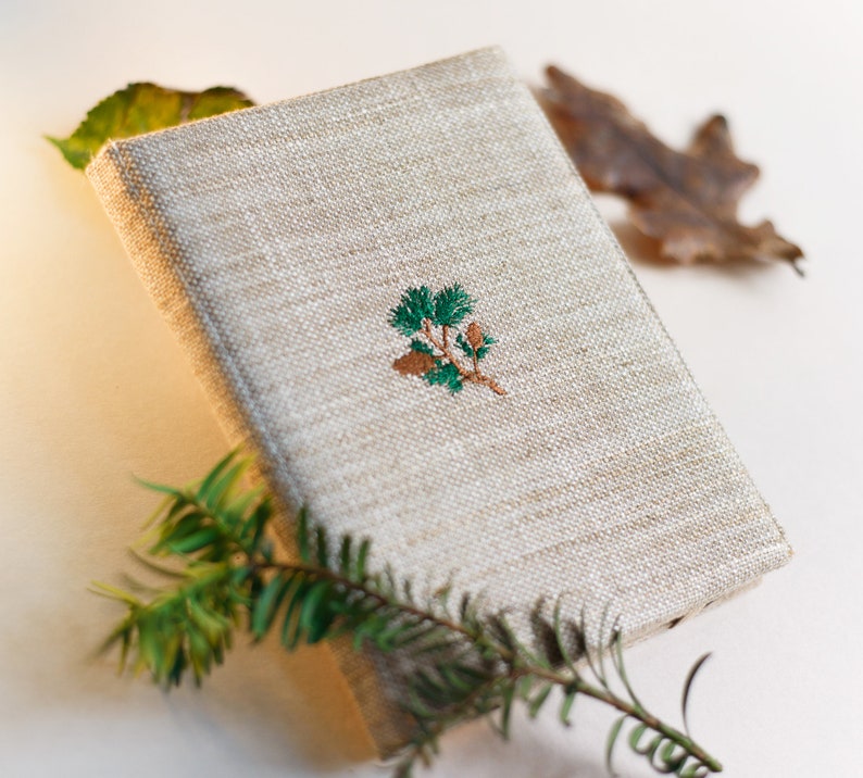beautiful pine embroidery kindle case beige hard cover fine embroidery linen fabric