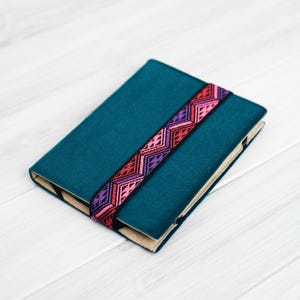 Kindle Paperwhite-hoesje Turquoise fluwelen hoes brede geometrische band – Handgemaakte Kindle-skin voor Scribe Signature Colorsoft 7-inch Kindle 2024