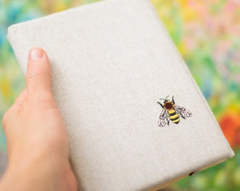 Kobo Bee embroidery colour Case Clara 2E Minimalist Handmade Beige canvas Neutral Mini Protective Cover H20 Aura Kobo sage case Elipsa Gift