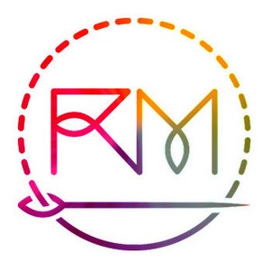 May include: A colorful logo featuring the letters "RM" in a gradient of red, pink, orange, yellow, and green. The letters are within a circle, with a dotted line and a stylized design element below.