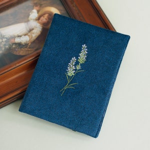 Embroidery Lavender Kindle case paperwhite cover canvas flower kindle signature denim case protective slim blue kindle case handmade Scribe