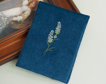 Embroidery Lavender Kindle case paperwhite cover canvas flower kindle signature denim case protective slim blue kindle case handmade Scribe