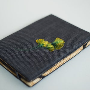 Ginkgo kindle embroidery case fabric kindle cover case with ginkgo leaves embroidery personalised kindle ebook reader canvas case grey golden green yellow lining handmade