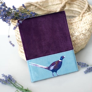 Housse en velours motif oiseau faisan Kobo pour Clara Balance Elipsa Sage Nia bleu poussiéreux bordeaux Style livre fait main