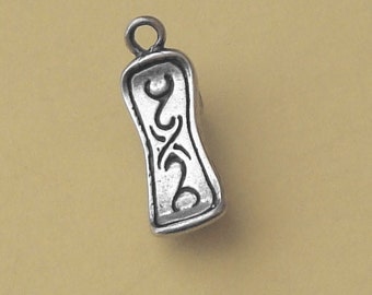 Ornamented Skateboarding Charm, Bali Oxidized Sterling Silver .925, with Soldered Loop / Closed Ring, 6x17mm