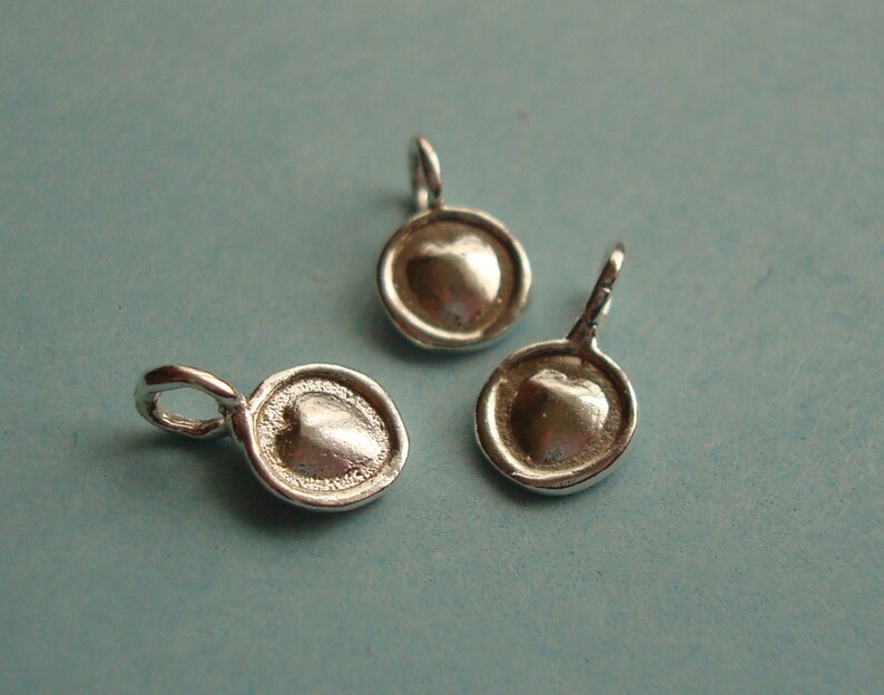 Small Bright Disc Heart Charms with Closed Ring Soldered Loop Sterling Silver .925 SCHP215B 11 Pieces 8x5mm