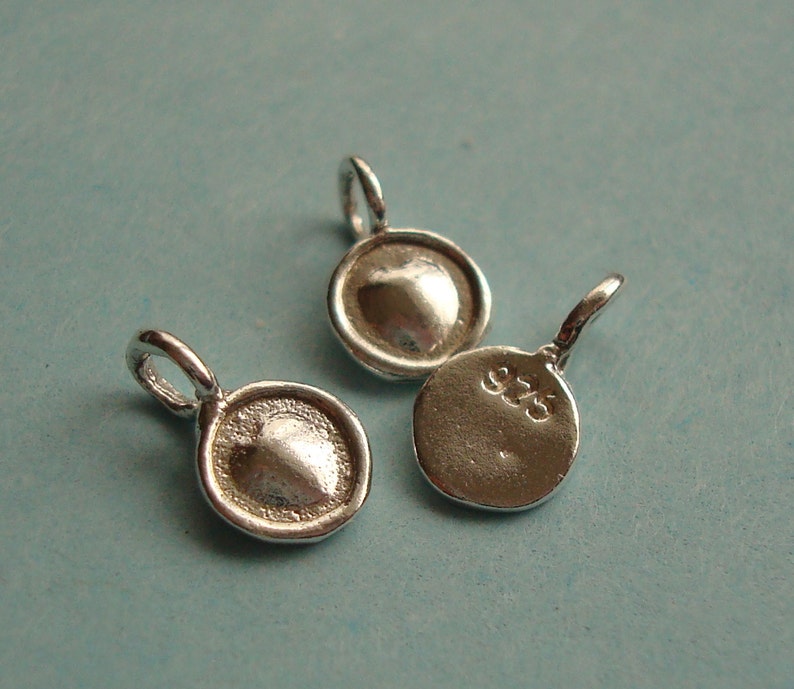 Small Bright Disc Heart Charms with Closed Ring Soldered Loop Sterling Silver .925 SCHP215B 11 Pieces 8x5mm