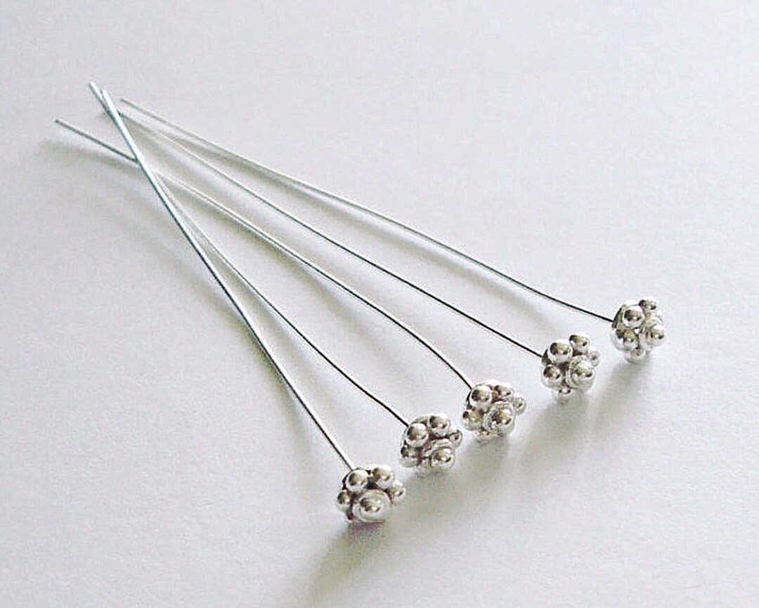 5 Pieces Long Bright Fancy Headpins Bead Ornamented Shiny Etsy