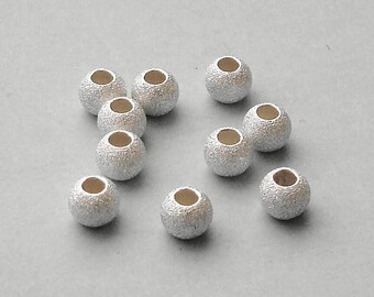10 Round Sparkly Stardust Spacer Beads, Sterling Silver .925, 5mm, SP120