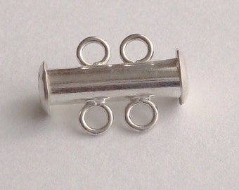 1 Piece, 925 Sterling Silver, 2 Strand Tube / Bar Clasp 16mm