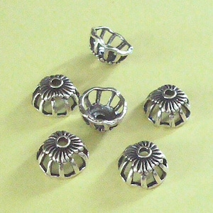 6 Stück, ausgefallene Perlenkappen, Draht verziert, Bali Sterling Silber .925, 6 x 10 mm, SNC223