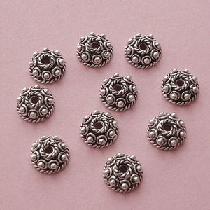 10 Bead Caps, Granulated and Wire Ornamented, Oxidized Sterling Silver .925, 7.9x3.3mm, SCN114