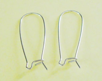 5 Pairs (10 Pieces), Large Kidney Ear Wires, Sterling Silver .925, 20 Gauge, 11x33mm, SE129