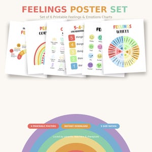 Emotions Poster Set Printable, Feelings Wheel Chart, Calm Down Corner Decor, Montessori Classroom, Kids Therapy Tool, Digital Download
