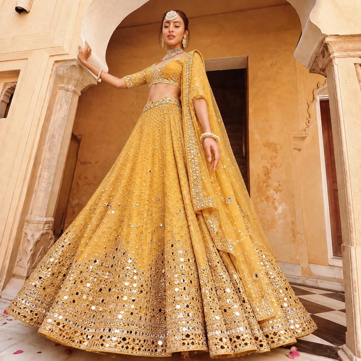 silver or gold with yellow dress and Old money fashion