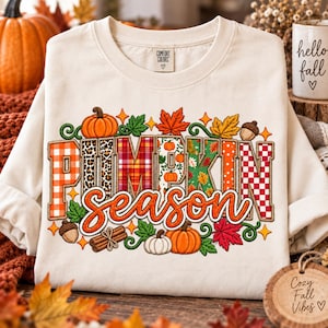 Pumpkin Season PNG, Stitched Fall PNG, Patchwork Autumn Sublimation, Pumpkin Shirt Design, Thanksgiving PNG, Fall Digital Download