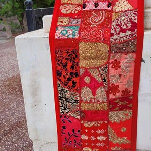 patchwork runner, table runner, embroidered runner, beaded runner, Indian textile, fabric runner, boho table decor, colorful runner, handmade decor, dining table, textile art, boho home, table decoration