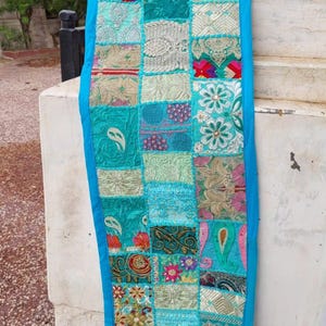 patchwork runner, table runner, embroidered runner, beaded runner, Indian textile, fabric runner, boho table decor, colorful runner, handmade decor, dining table, textile art, boho home, table decoration