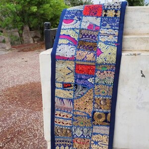 patchwork runner, table runner, embroidered runner, beaded runner, Indian textile, fabric runner, boho table decor, colorful runner, handmade decor, dining table, textile art, boho home, table decoration