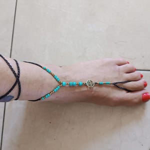 Boho Barefoot Sandal, Beaded Foot Jewelry, Toe Ring Anklet, Natural Stone Beaded Ankle Bracelet, Handmade Beach Jewelry.