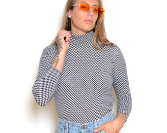 Vintage 70's Checkered Turtle-Neck Top Sz S